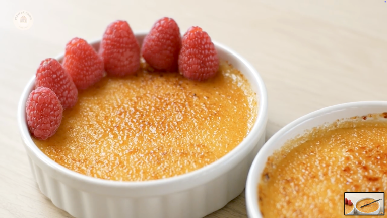 crispy and creamy creme brulee with fresh raspberries
