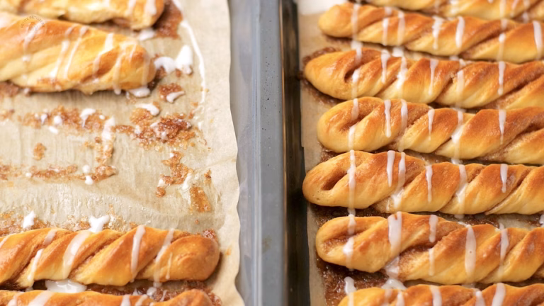 golden cinnamon twists fresh out of the oven
